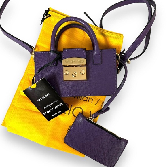 NWT Valentino Crossbody Bag Poppy Bonbonniere Micro Grained Purple Leather Purse - Picture 2 of 16